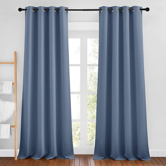 NICETOWN Stone Blue Curtains 96 inches Long, Grommet Thermal Insulated Blackout Curtains Privacy Window Treatments for Boys Room/Living Room, W46 x L96, 2 Panels