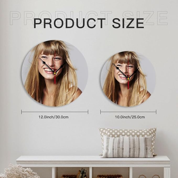 Generic Custom Clocks for Walls Personalized Clocks with Picture, 10inch-25cm Round Silent Wall Clock, Modern Style for Living Room, Unisex, Indoor Use, PVC Material
