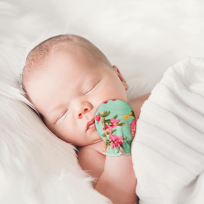BQUBO Newborn Infant Toddler Mittens No Scratch Cotton Elastic Wrist Gloves Hypoallergenic for 0-6 Months Baby Boys Girls