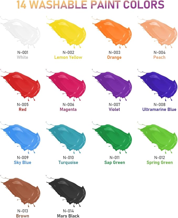 Nicpro 14 Colors Large Washable Paint Set for Kid (16.9 oz, 500 ml), Acrylic Bulk Paint Supplies Non Toxic Children Tempera Paint for Art, Craft DIY, Poster & Finger Paint, School, Party, Classroom