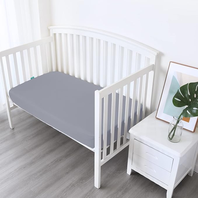 4-Pack Fitted Crib Sheets for Boys and Girls - Breathable, Soft Microfiber Baby Sheets in Dark Grey & Pink