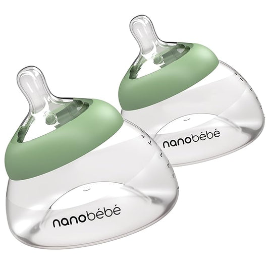 Nanobebe Breastmilk Bottle, Breastfeeding Newborn Breast Like, Anti Colic, Perfect Latch, Preserves Breast Milk nutrients, Twin-Pack Sage