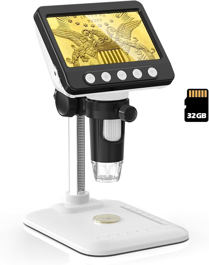 Coin Microscope for Error Coins, 4.3 inches 1080P LCD Digital Microscope, 50x-1000x Magnifier with 8 Adjustable LED Lights, PC View, Compatible with MacOS Windows for Adults Kids