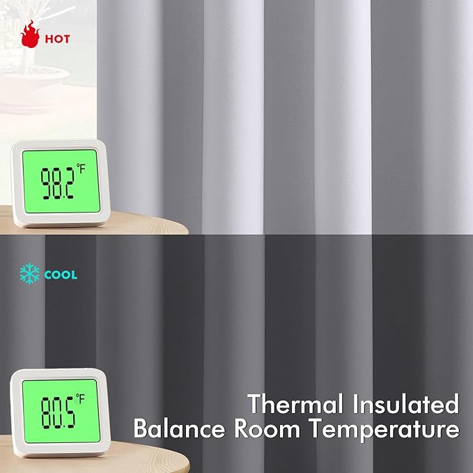 MIULEE Blackout Curtains for Bedroom Living Room 96 Inches Long 2 Panels, Thermal Insulated Room Darkening Drapes Solid Grommet Noise Reduction Light Blocking Window Curtains 40x96 Inch Greyish White