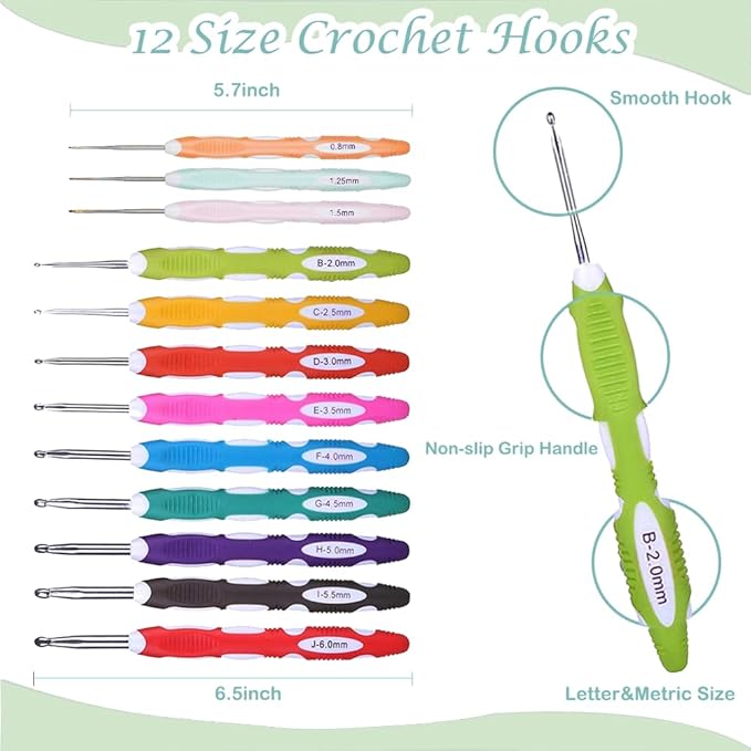 Yarniss Crochet Kits with Case, Beginner Crochet Set Includes 1050 Yards Crochet Yarn & 12 Size Ergonomic Crochet Hooks
