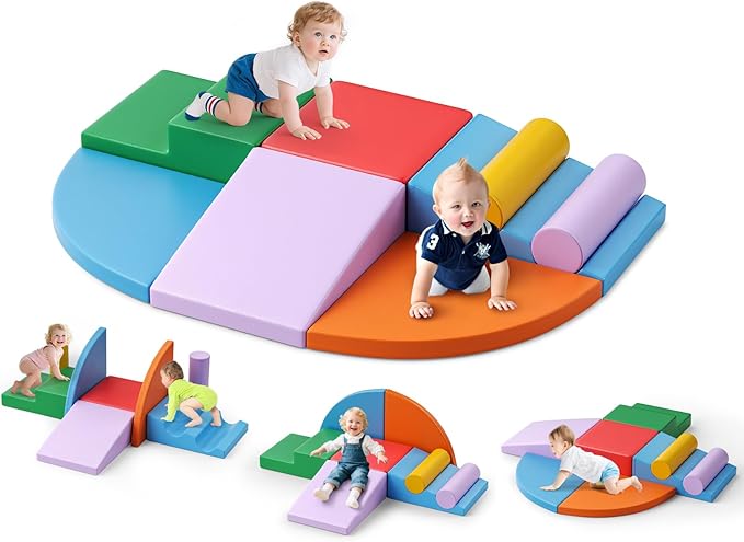 Lischwert Foam Climbing Blocks for Toddlers 1-3, 8pcs Soft Play Set with Crawling Exploration Toys, Indoor Outdoor Infant Safe Blocks for Baby Gym Toddler Playground