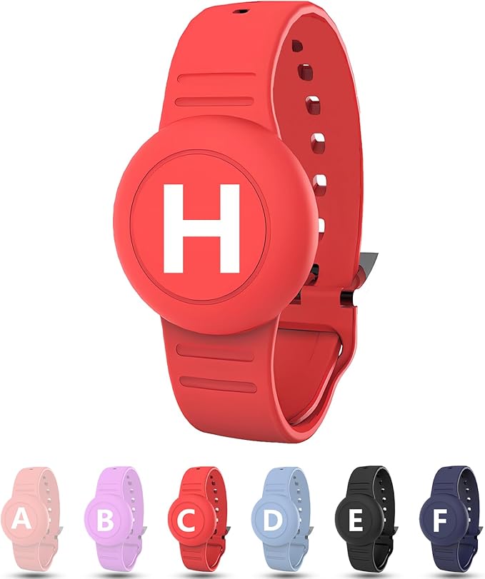 Waterproof Bracelet for AirTag Kids, Personalized Initial Letter Hidden Holder Compatible with Air Tag, Silicone Case for Airtag Adjustable Anti-Lost GPS Tracker for Toddler Child Elder, H
