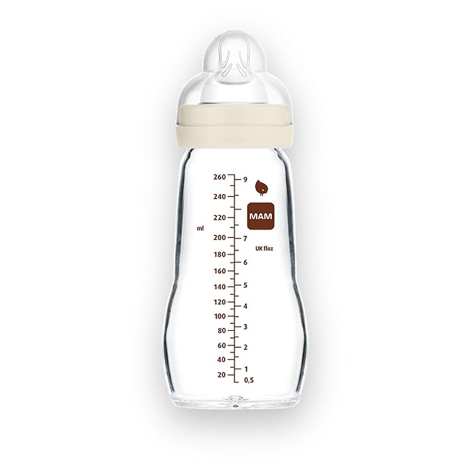 MAM Premium Glass Baby Bottles, Easy Switch Between Breast and Bottle, Feel Good Medium Flow, Newborn Essentials Must Have, 2+ Months, BPA Free, 9oz, Unisex, 1 Pack