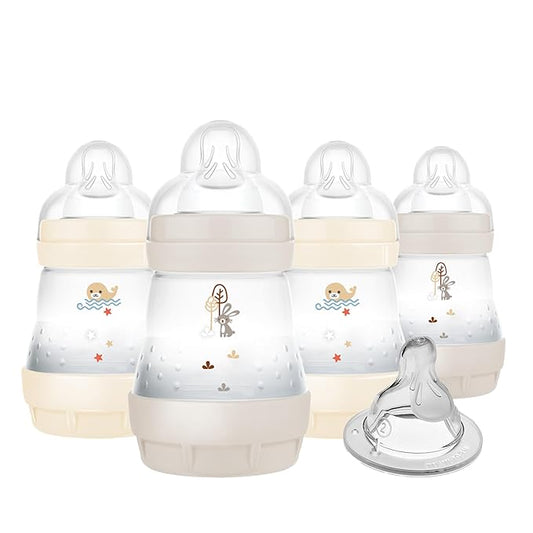 MAM 5oz Easy Start Anti-Colic Baby Bottles, Slow Flow with Bonus Medium Flow Nipple, Reduces Colic, Gas, & Reflux, Easy-to-Clean, BPA-Free, Baby Bottles for Newborns, 0-3 Months
