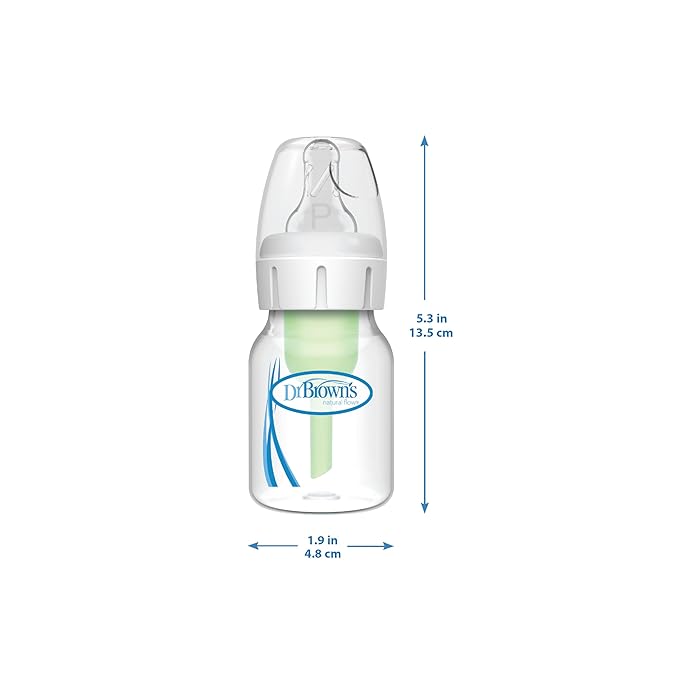 Dr. Brown's Natural Flow Anti-Colic Options+ Narrow Baby Bottle, 2 oz/60 mL, with Preemie Flow Nipple, 0m+, 4 Pack