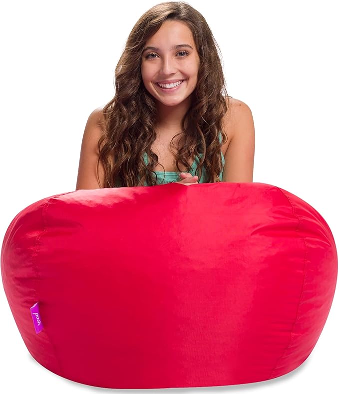 Posh Creations Structured Comfy Seat for Playrooms and Bedrooms, Large Bean Bag Chair, 100in Round Classic Bean Bag, Red