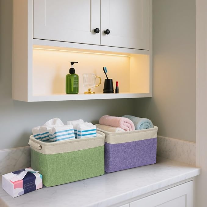 BALEINE 1 Pack Fabric Storage Bins for Shelves, Linen Storage Baskets for Organizing, Decorative Closet Bins for Clothes, Home (Black, 12"x8"x8")