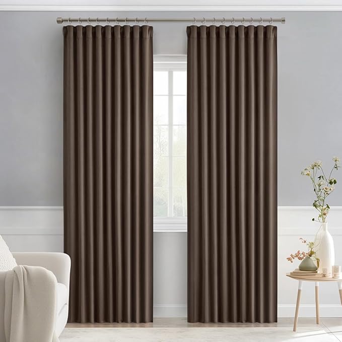 MIULEE Chocolate Brown Back Tab Blackout Curtains 72 Inches Long 2 Panels Set for Living Room Bedroom Privacy, Rod Pocket/Pinch Pleat Thermal Insulated Room Darkening Pleated Light Blocking Drapes