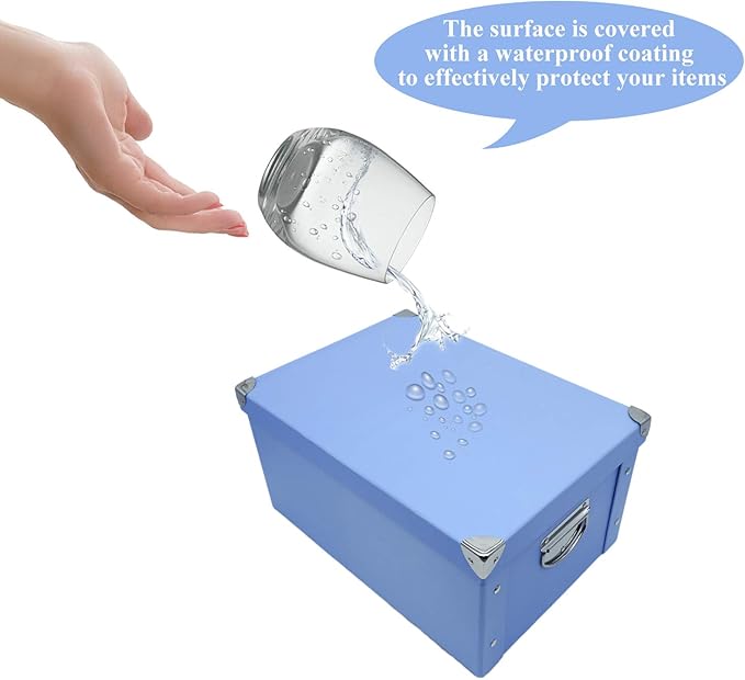 GUOZI Collapsible Storage Box, Decorative Memory Box with Lid & Metal Reinforced Corners, Cardboard File Bin with Handles, Organizer Gift Box for Keepsake Toy Photos Office Nursery Wardrobe Bookshelf