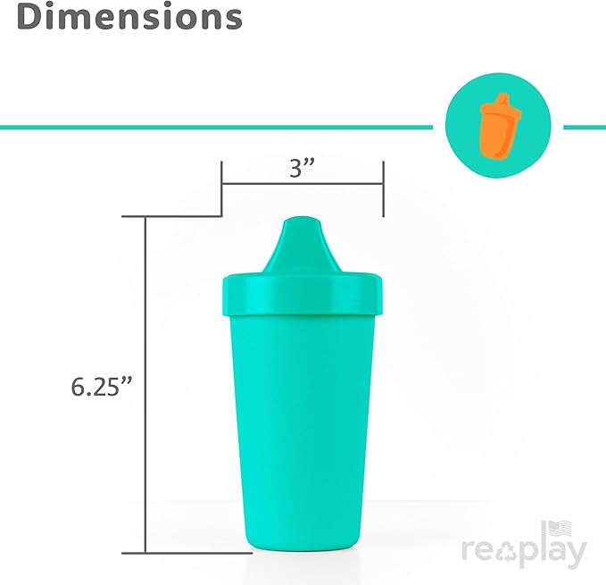 Re-Play Sippy Cups for Toddlers - 10 Oz. Reusable Spill Proof Cups for Kids, Dishwasher/Microwave Safe - Made in USA - Set of 3-3.13" x 6.25" - Mermaid