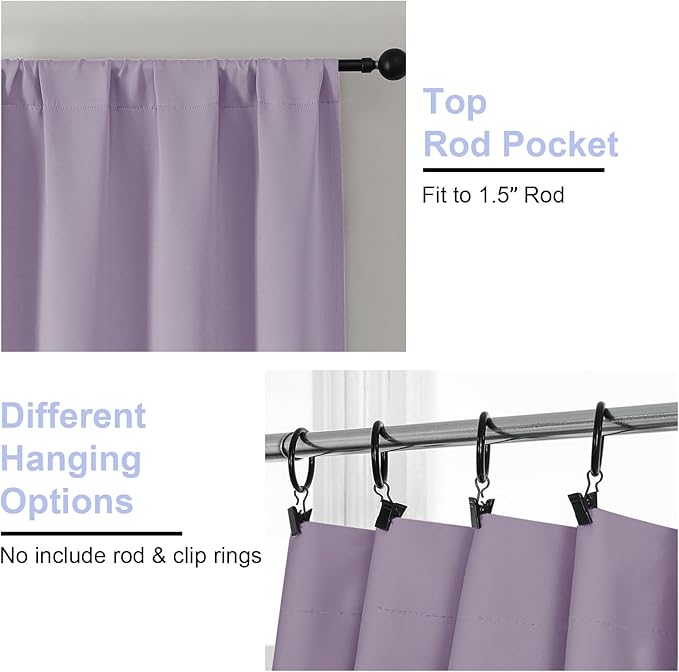 Simplebrand Ava Lilac Short Blackout Curtains for Bedroom 54 Inches Long 2 Panels Set, Solid Thermal Insulated, Energy Saving Window Treatment Curtains Blackout Drapes, W40 x L54 Inch, Lilac