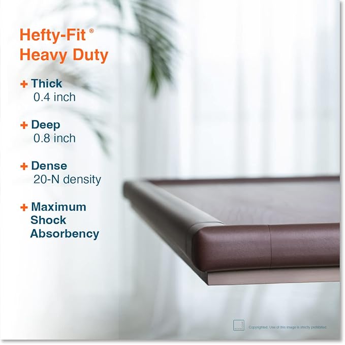 Roving Cove HeftyFit Corner Protector for Baby (4 Large Corners), Heavy-Duty Soft Rubber Foam Furniture Corner Bumper Guards, 3M Adhesive Pre-Taped, Coffee Brown