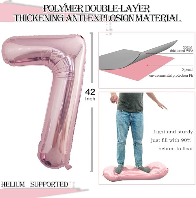 GOER Rose Gold Foil Balloons Number 7,Huge Number Balloons for 7th Birthday Party Supplies Anniversary Decorations(3 pcs,42 inch,32 inc,16inch)