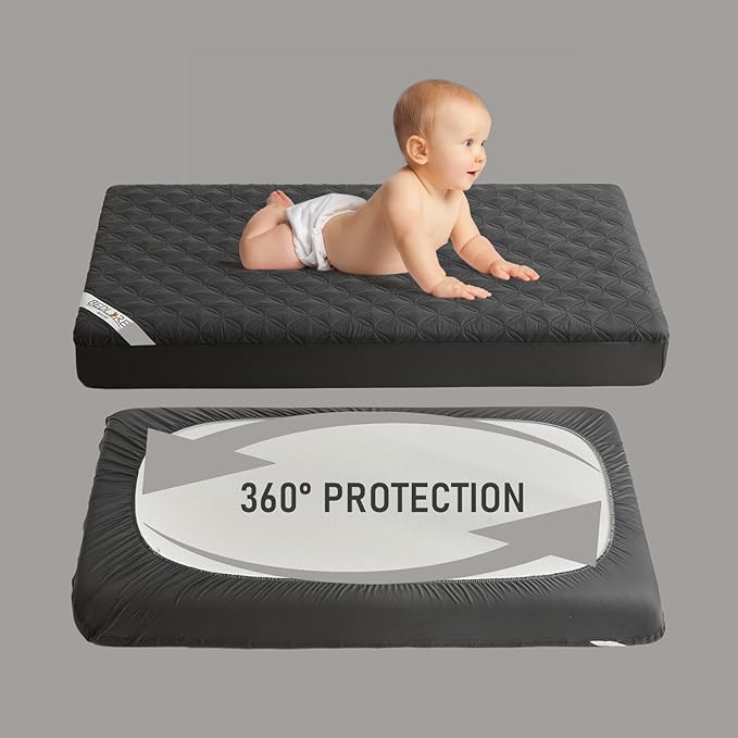 BEDLORE Waterproof Mattress Protector Crib, 2 Pack Soft Gray Mattress Pad, Noiseless Machine Washable Mattress Cover, Ultimate Protection for Your Baby's Crib Toddler Bed (52''x28'')