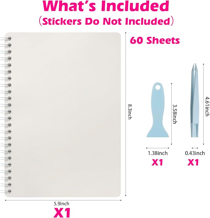 Reusable Sticker Book 60 Sheets, Sticker Collecting Book Album, Reusable Sticker Album,Sticker Organizer,Blank Sticker Book for Adults Children,Sticker Keeper Book with Tweezer and Spatula,A5
