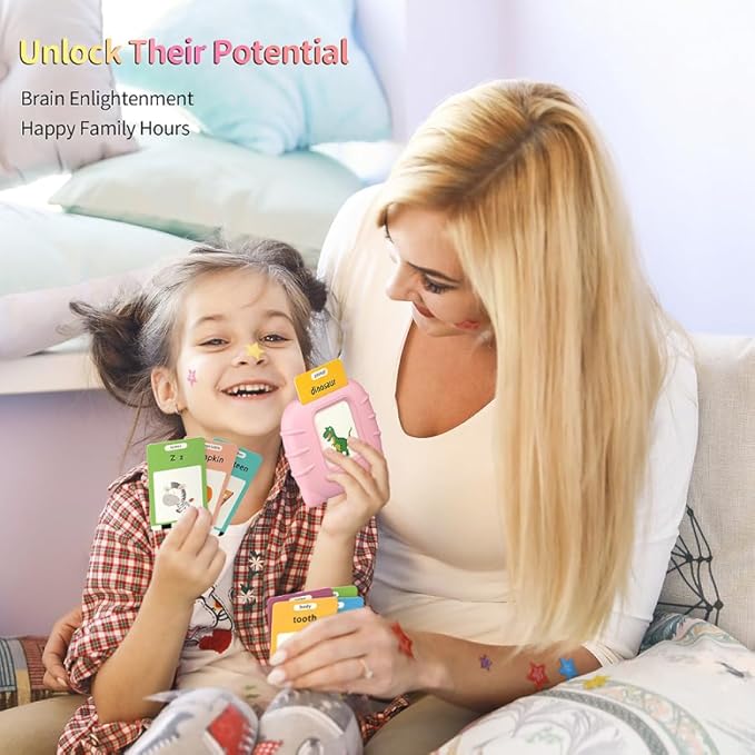 580 Pre-K Sight Words Talking Flash Cards with Dolch Words,Letters/Number Flash Cards 1-100 Kindergarten, Pocket Speech Toys, Educational Learning Gifts for 3 4 5 6 Year Old Girls, Pink