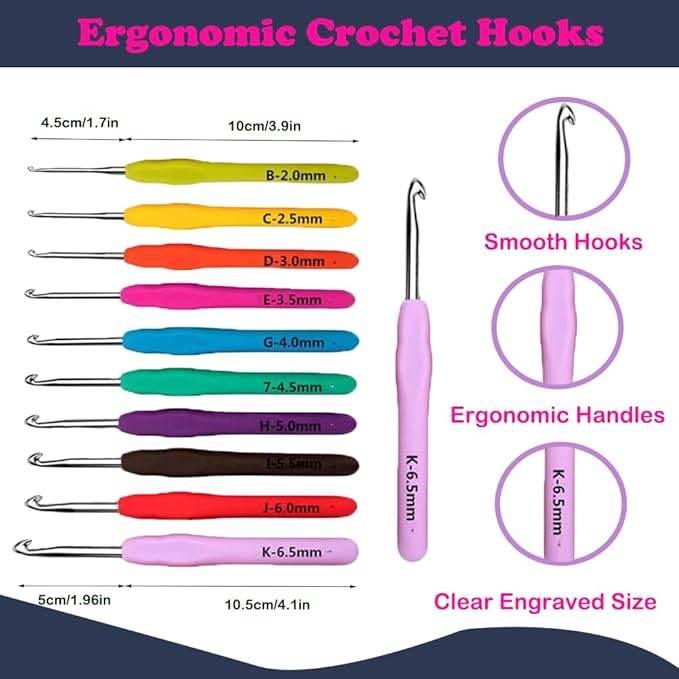 Yarniss Crochet Kits for Beginners, All in One Crochet Kits with 840 Yards Crochet Yarn, 10 Size Ergonomic Crochet Hooks 2.0mm~6.5mm