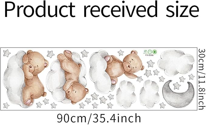 Tedy Bear Wall Decals, Cute Bear Sleeping on The Moon Cloud Stars Wall Stickers, Cartoon Tedy Bear Wall Decor for Baby Kids Baby Room Nursery Decor (Tedy-Bear)