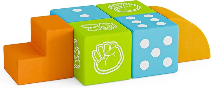 UMOMO 6 PCS Foam Climbing Blocks Multi Form Combination Transformation Gift for Children, Dice & Rock-Paper-Scissors Mode, Colorful Modular Climb Activity Play Set Toy for Toddlers Preschool Playroom