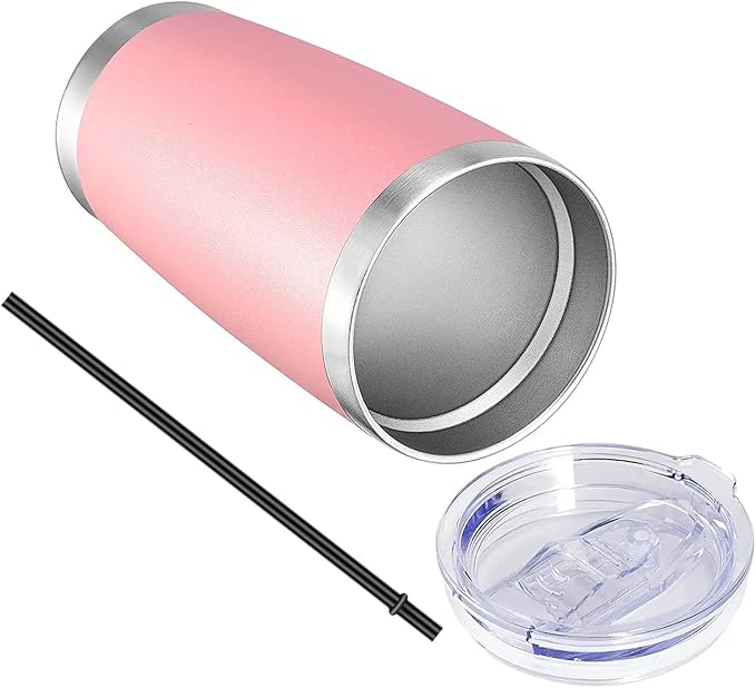 VEGOND 20oz Tumbler with Lid and Straw Stainless Steel Tumbler Cup Bulk Vacuum Insulated Double Wall Travel Coffee Mug Powder Coated Coffee Cup(Pink 12 Pack