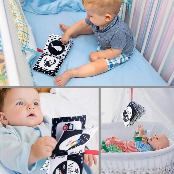 teytoy My First Soft Book, 6 PCS Nontoxic Fabric Cloth Activity Crinkle Black and White Books for Infants Boys and Girls Early Educational Toys Perfect for Baby Shower