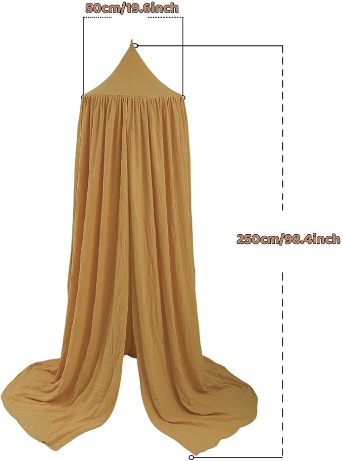 Cotton Kids Bed Canopy, Nursery Room Baby Crib Hanging Curtain Mosquito Net Hideaway Bedding Children Reading Nook Decoration, Pastel Neutral Color for Boys & Girls (Khaki)