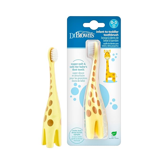 Dr. Brown's Infant-to-Toddler Training Toothbrush, Soft for Baby's First Teeth, Giraffe, 0-3 Years (Pack of 2)