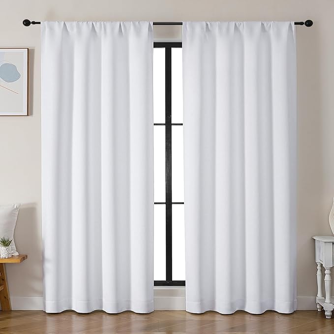 Simplebrand Ava Pure White Curtains for Bedroom 84 Inch Length 2 Panels Set, Solid Light Filtering Thermal Insulated Window Treatment, Soft Casual Rod Pocket Privacy Curtains, W50 x L84 Inch