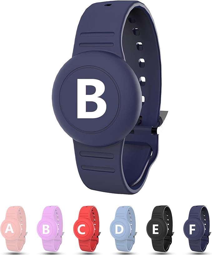 Waterproof Bracelet for AirTag Kids, Personalized Initial Letter Hidden Holder Compatible with Air Tag, Silicone Case for Airtag Adjustable Anti-Lost GPS Tracker for Toddler Child Elder, B