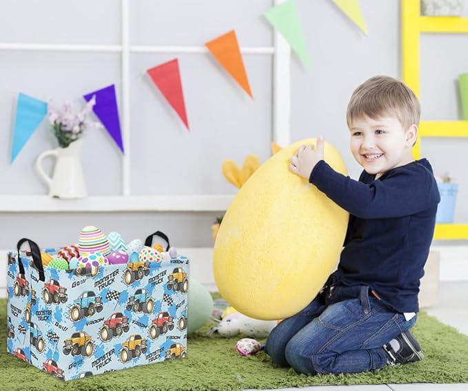 HIYAGON Rectangular Monster Truck Basket for Kids Baby Basket for Boys and Girls Cute Toy Storage Organizer Bin Box Truck Room Decor(Monster Truck)