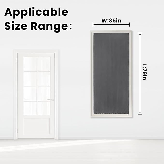 Magic Tape Stick On Curtains Window Shades Pull Down Blackout Window Cover Blackout Curtains for Bedroom No Drillng Self Adhesive Curtains No Rod Small Curtain, 35" W X 79" L, Grey, 1 Panel