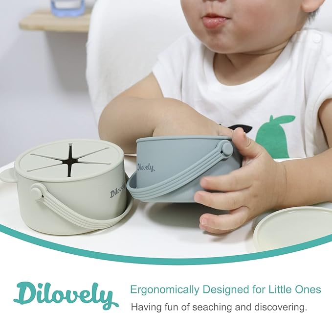 Snack Cups for Toddlers, Silicone Snacks Containers, Baby Food Catcher Spill Proof, Kid Snacks Holder with DustProof Lid, 2 Pack Dishwasher Safe and BPA Free 9 Oz