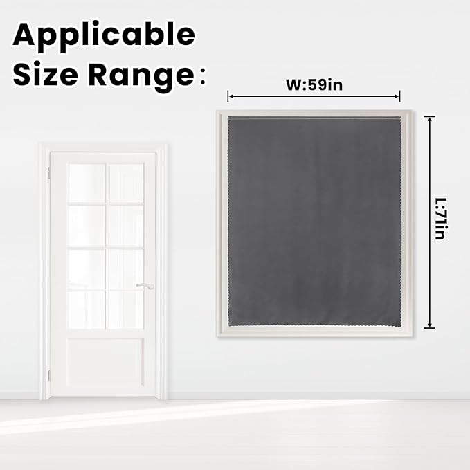 Magic Tape Stick On Curtains Window Shades Pull Down Blackout Window Cover Blackout Curtains for Bedroom No Drillng Self Adhesive Curtains No Rod Small Curtain, 59" W X 71" L, Grey, 1 Panel