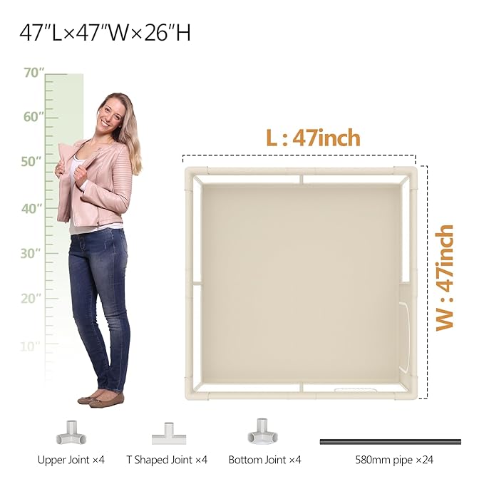 Fodoss Baby Playpen with Mat, Small Baby Play Pen(47x47inch), Playpen for Babies and Toddler (47×47inch Beige with mat)