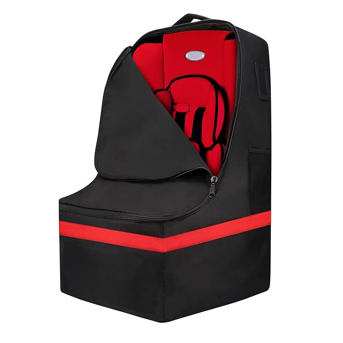 Car Seat Travel Bag - Padded, Comfortable, Durable, Roomy Gate Check Carseat Cover Backpack Fits 3-in-1，Convertible, Booster & Infant Car Seats for Airplane, Airport, Red