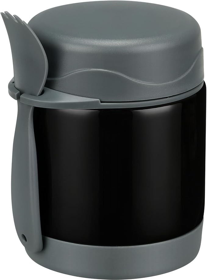 10oz Soup Thermo for Hot Food Kids,Lunch Thermo Kids Food Jar with Spoon Hot Insulated Food Containers,Leak Proof Stainless Steel Wide Mouth Lunch Food Thermo Jar for School(Black)