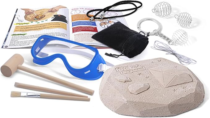 12PCS Gemstone Dig Kit for Kids – Dig Up Gems & Make Necklaces, Bracelets, Keychains – STEM Crystal Jewelry Craft Kit with Safety Goggles – Gift for Girls & Boys Ages 6 7 8 9 10 11 12