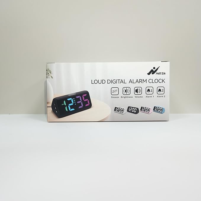 Netzu Digital Alarm Clocks for Bedrooms, Loud Alarm Clock with Dual Alarms, Bold Digits, 5 Dimmers, 4 Volumes, Snooze, Bedside Clock for Deep Sleepers Kids Teens Seniors, Plug in Clock, Easy to Set
