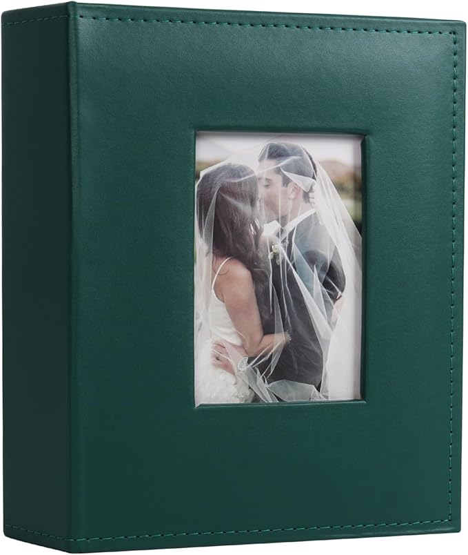 RECUTMS Photo Album 4x6 200 Photos Premium Leather Cover with Front Window for Wedding Family Baby Vacation (Dark Green)