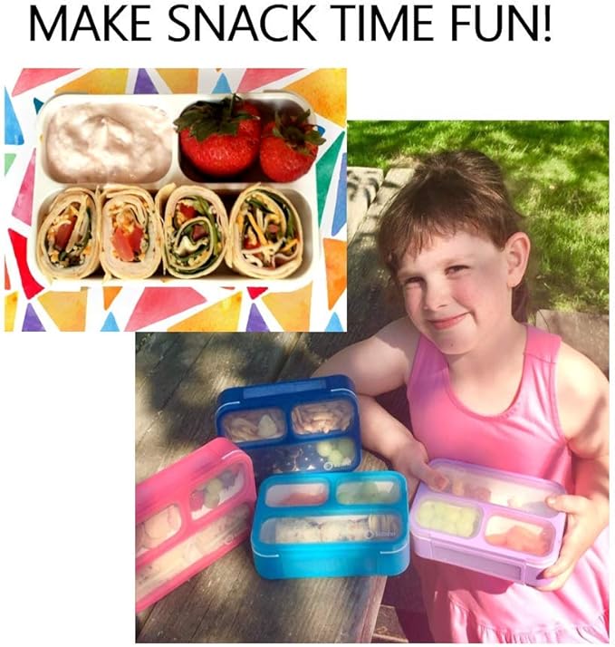 kinsho MINI Bento Box Snack Containers for Kids Small Lunch-Boxes for Girls Boys | Leakproof Toddler Containers for Pre-School Baby Day-Care or Adults | BPA Free 3 Compartments | Pink Coral - Orange