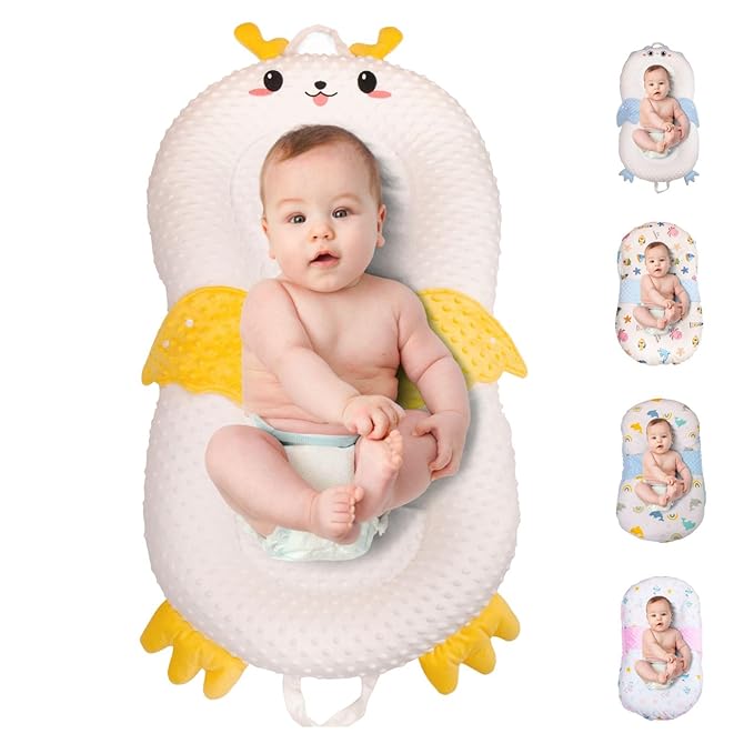 Baby Lounger for Newborn & Infant – Duckling Delight | Soft 100% Cotton Cover, Lightweight, Washable, Portable Infant Support Cushion by Sprinta