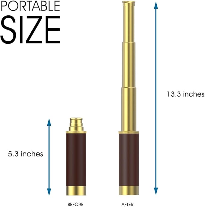 Pirate Monocular Telescope, 25x30 High Powered Zoomable Collapsible Brass Spyglass Handheld Waterproof Telescope Monocular for Bird Watching Hunting Hiking Travelling