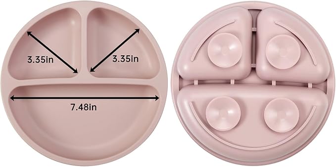 PandaEar Silicone Baby Feeding Set | 9PCS Baby Led Weaning Supplies Self Feeding Utensils | Divided Suction Plate Bowl Bibs Sippy Cup with Baby Snack Container Spoons Forks (Pink)
