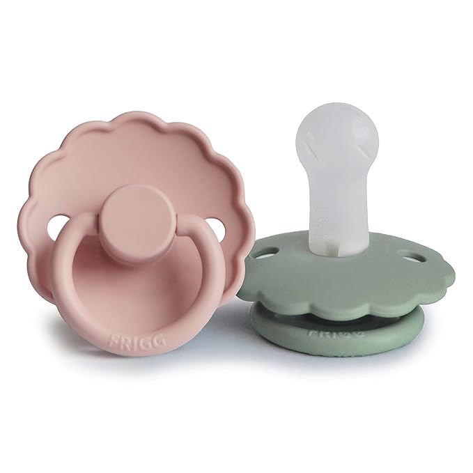 FRIGG Daisy SilkySoft Silicone Baby Pacifier | Made in Denmark | BPA-Free (Blush/Sage, 6-18 Months)