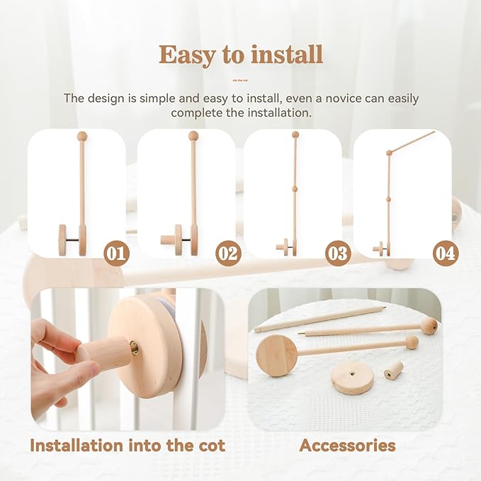Baby Crib Mobile Arm,HBM Wooden Mobile Arm for Crib Mobile Hanger for Crib Baby Girl Nursery Decor